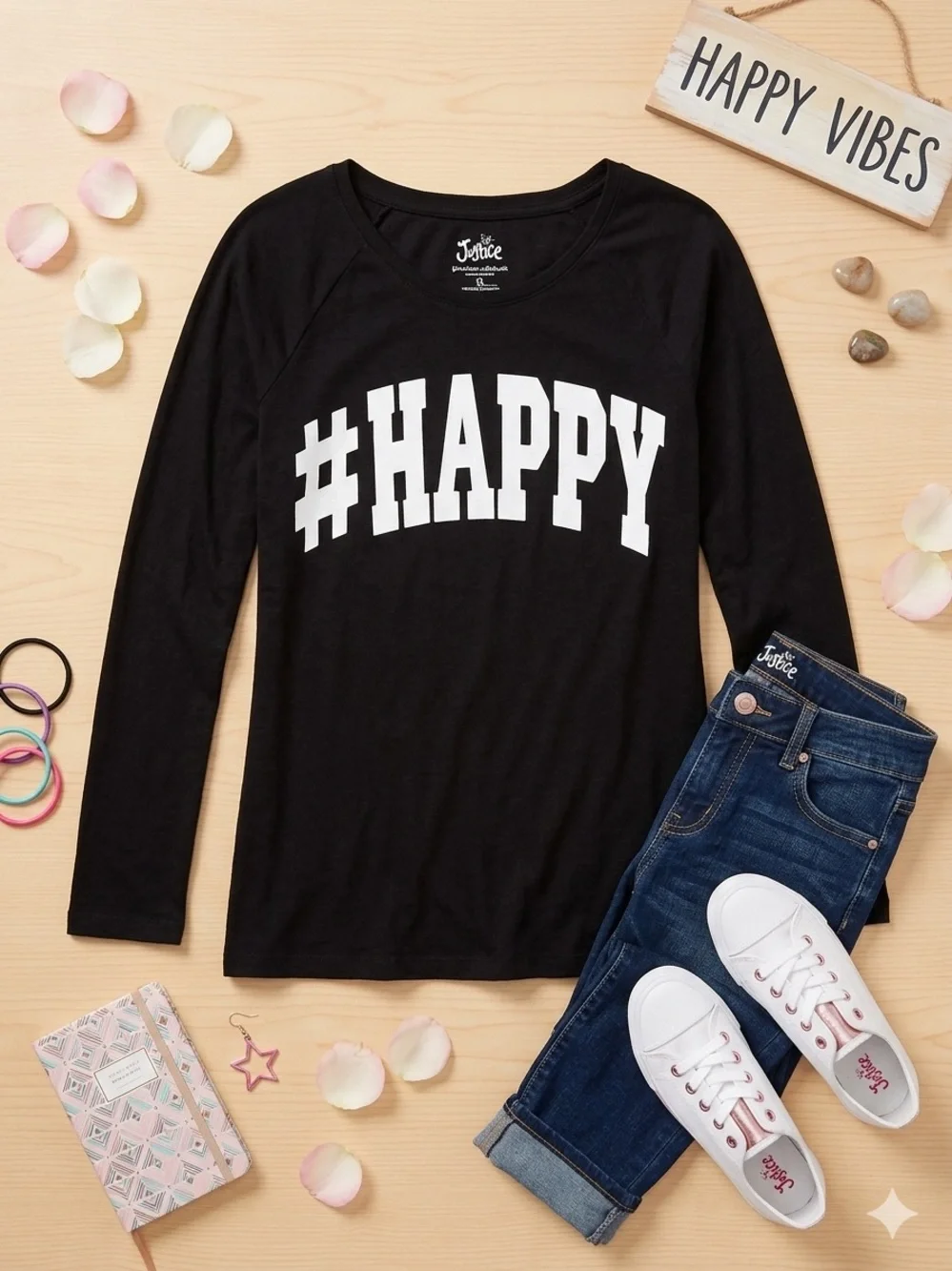 Justice shirt girls sz 18 XL #Happy shirt . Will fit a women’s XS-S.
